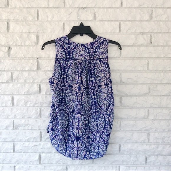 Rebecca Taylor Silk blue pattern boho Tank Top - Size 4 - Picture 5 of 6